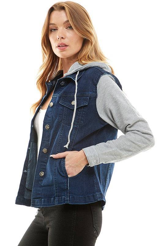 Spendex Ladies Denim Jacket with  Fleece Hoodie Eye Candy Sensation