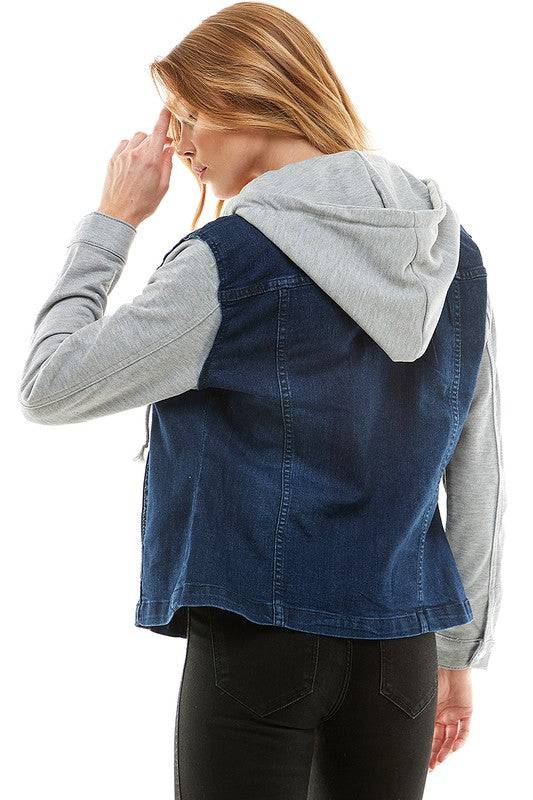 Spendex Ladies Denim Jacket with  Fleece Hoodie Eye Candy Sensation