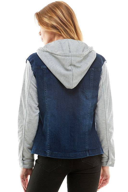 Spendex Ladies Denim Jacket with  Fleece Hoodie Eye Candy Sensation