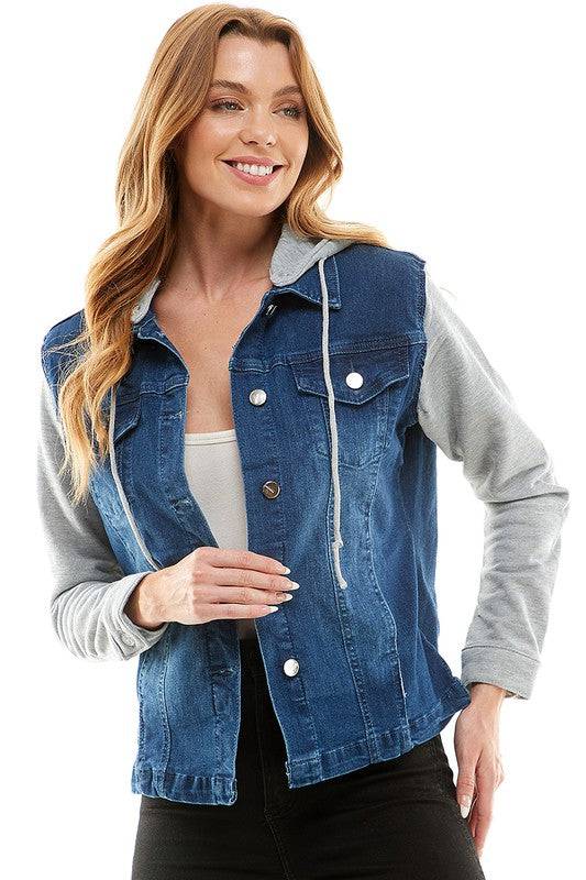 Spendex Ladies Denim Jacket with  Fleece Hoodie Eye Candy Sensation