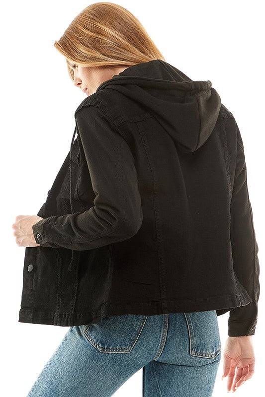 Spendex Ladies Denim Jacket with  Fleece Hoodie Eye Candy Sensation