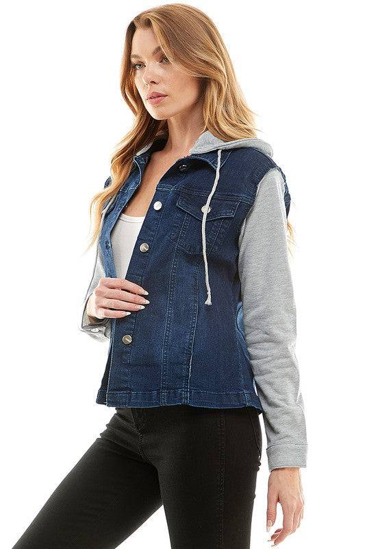 Spendex Ladies Denim Jacket with  Fleece Hoodie Eye Candy Sensation