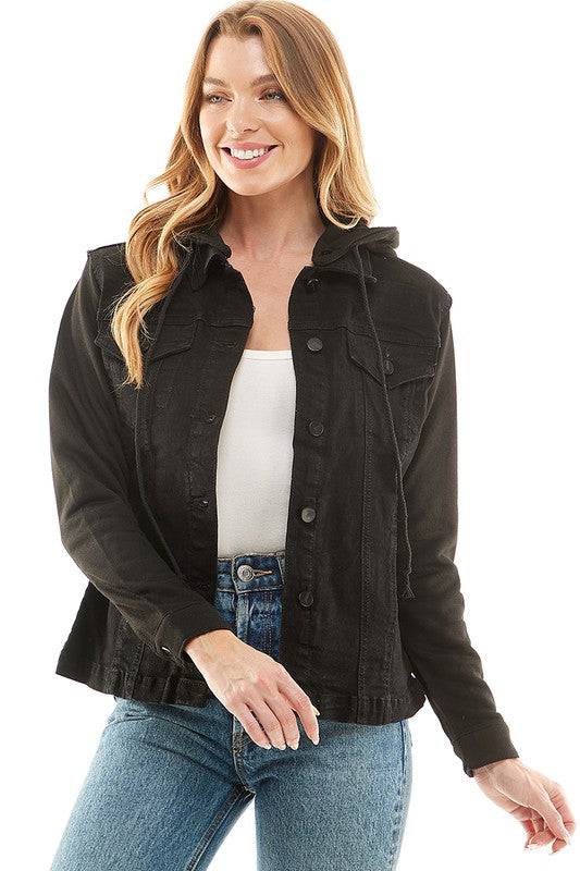 Spendex Ladies Denim Jacket with  Fleece Hoodie Eye Candy Sensation
