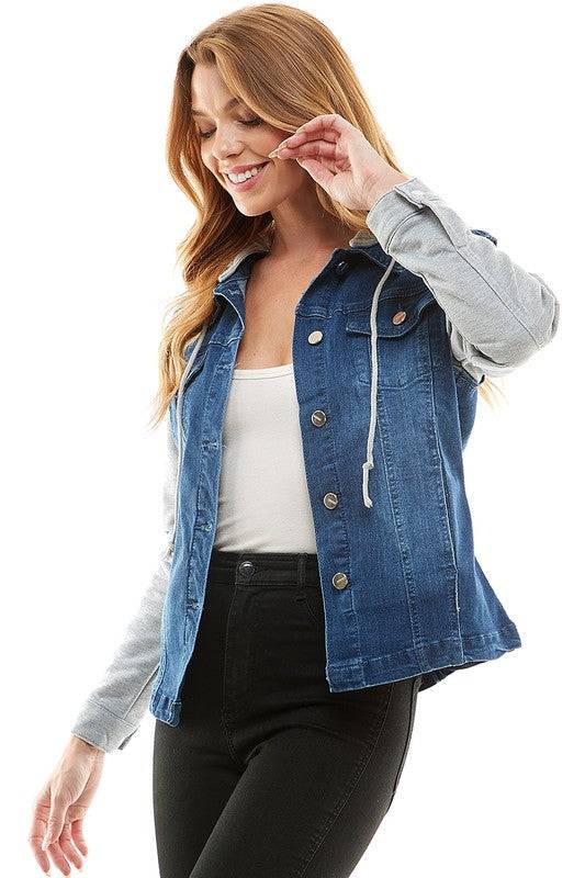 Spendex Ladies Denim Jacket with  Fleece Hoodie Eye Candy Sensation