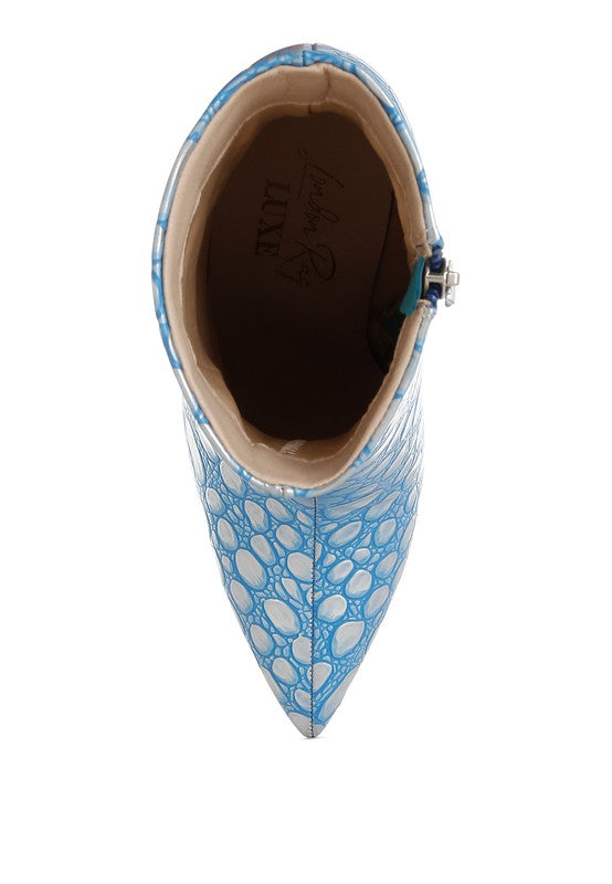 Moolah Embossed Stiletto Heel Ankle Boots - Eye Candy Sensation Apparel & Accessories