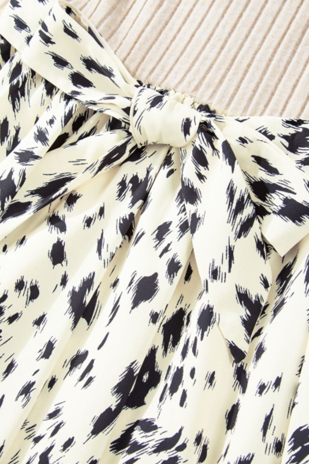 Printed Tie Waist Mock Neck Long Sleeve Dress Trendsi