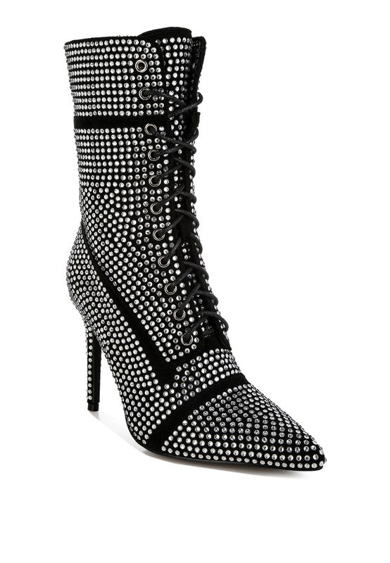 Bitetto Rhinestones Embellished Calf Boots - Eye Candy Sensation Apparel & Accessories