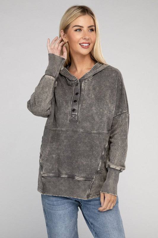 French Terry Acid Wash Kangaroo Pocket Hoodie ZENANA