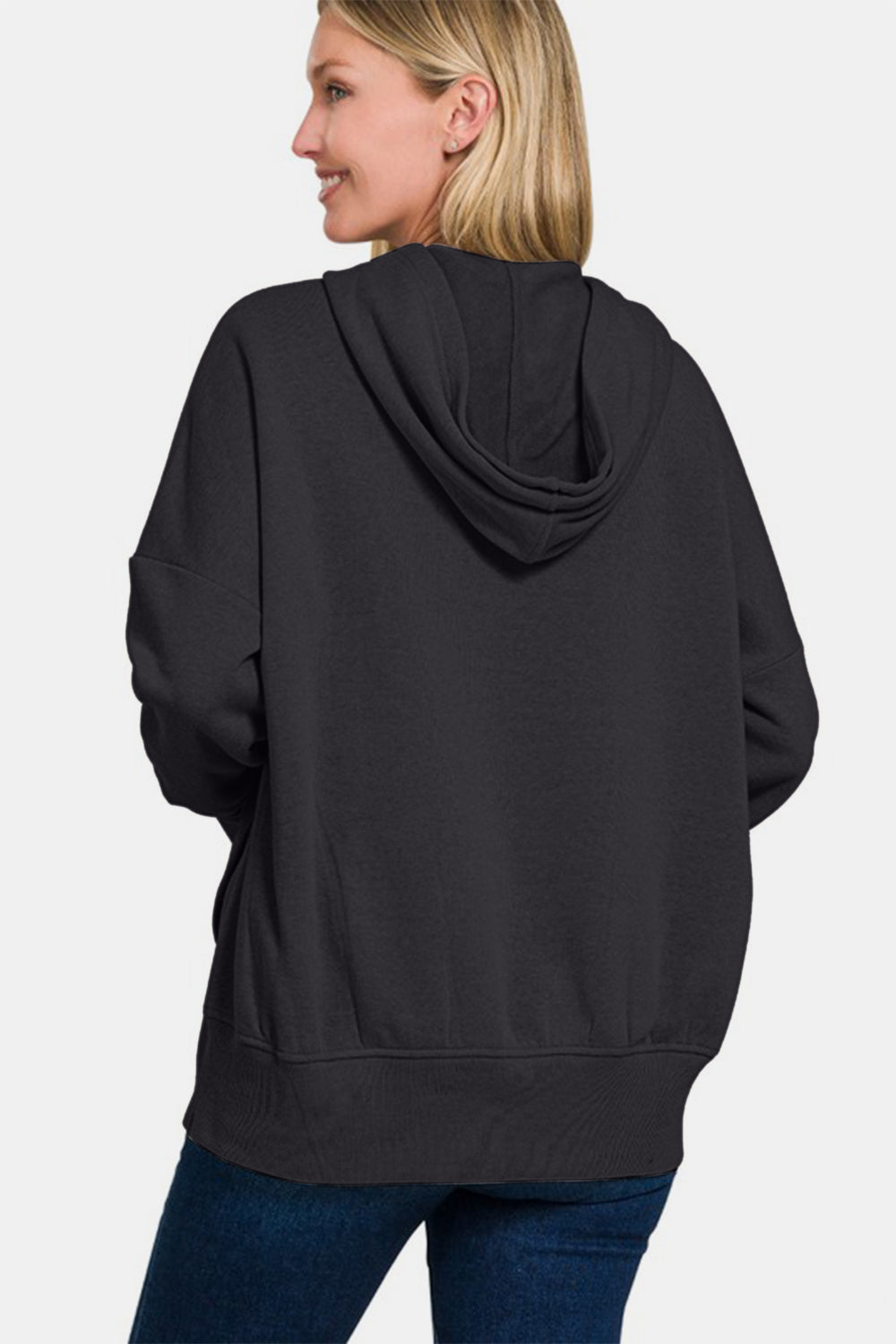 Zenana Half Snap Long Sleeve Hoodie with Kangaroo Pocket Trendsi