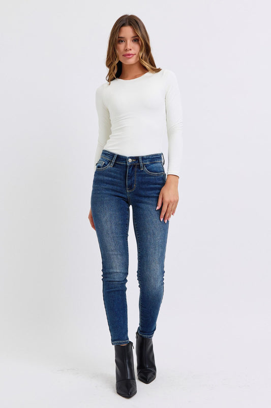 Judy Blue Full Size Mid-Rise Waist Skinny Jeans with Pockets Trendsi