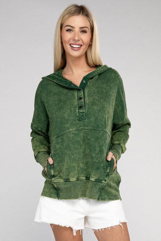 French Terry Acid Wash Kangaroo Pocket Hoodie ZENANA