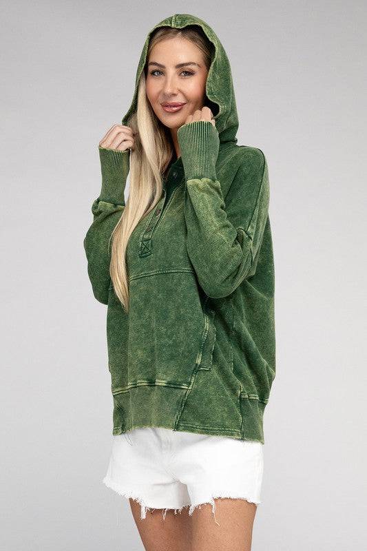 French Terry Acid Wash Kangaroo Pocket Hoodie ZENANA
