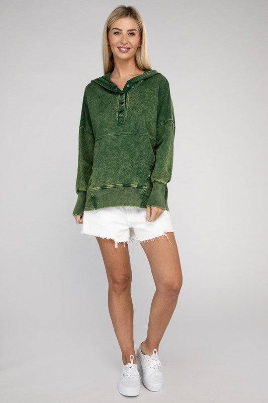 French Terry Acid Wash Kangaroo Pocket Hoodie ZENANA