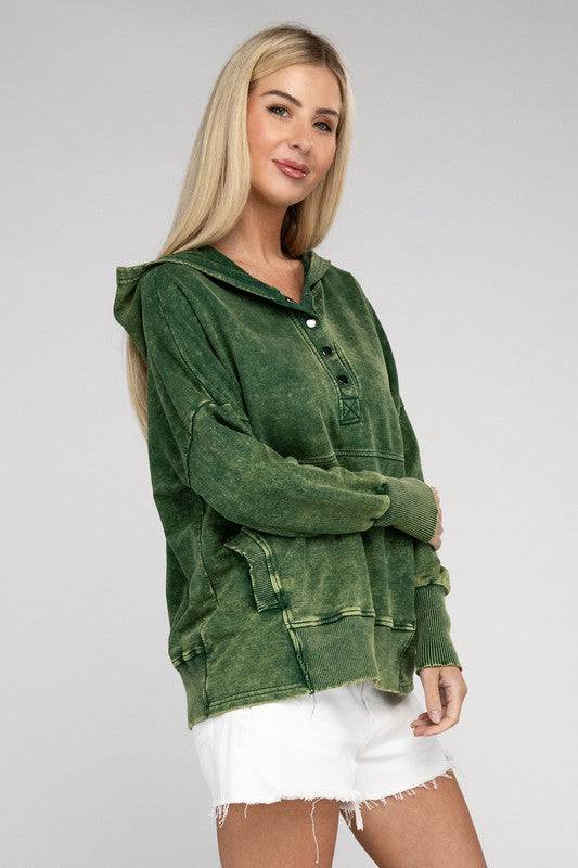 French Terry Acid Wash Kangaroo Pocket Hoodie ZENANA