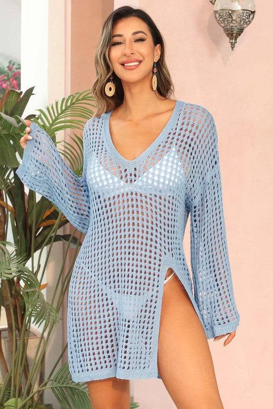 Crochet Side Split Beach Coverups Swimwear Dress - Eye Candy Sensation