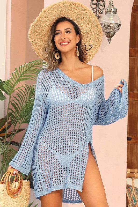 Crochet Side Split Beach Coverups Swimwear Dress - Eye Candy Sensation