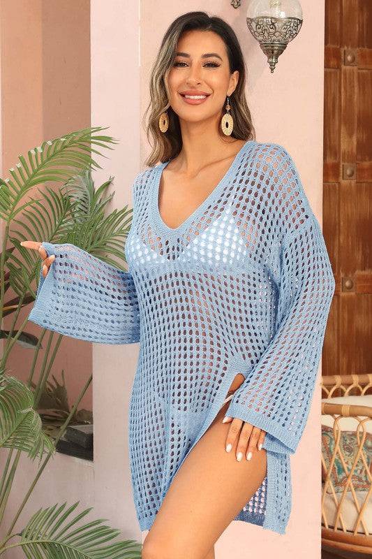 Crochet Side Split Beach Coverups Swimwear Dress - Eye Candy Sensation