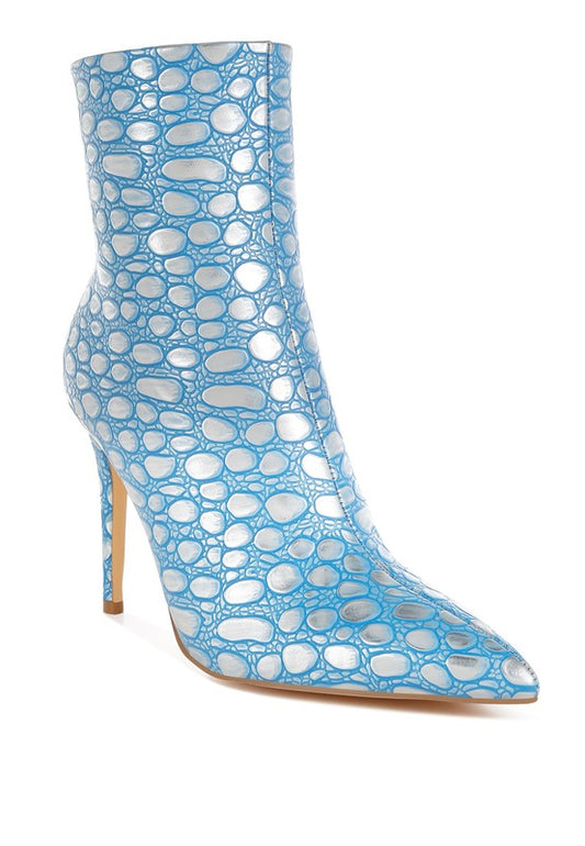 Moolah Embossed Stiletto Heel Ankle Boots - Eye Candy Sensation Apparel & Accessories