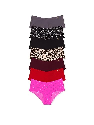 Victoria's Secret No Show Cheeky Panty Pack, Raw Cut Edges, Cheeky Underwear for Women, 7 Pack, Playful Solids and Prints (XS)