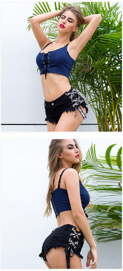 Tasseled Women's Trendy Ultra-Short Denim Shorts