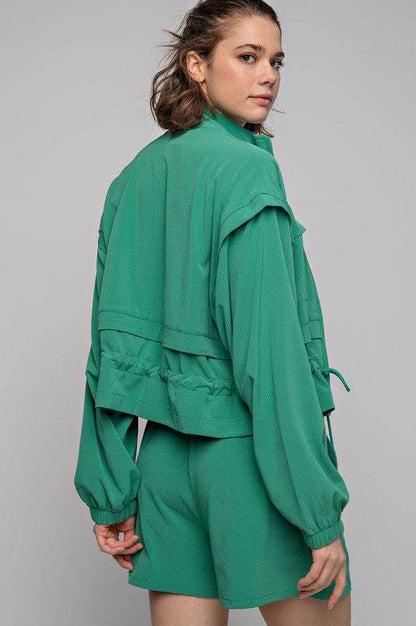 Crinkle Woven Cropped Jacket Rae Mode