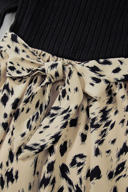Printed Tie Waist Mock Neck Long Sleeve Dress Trendsi