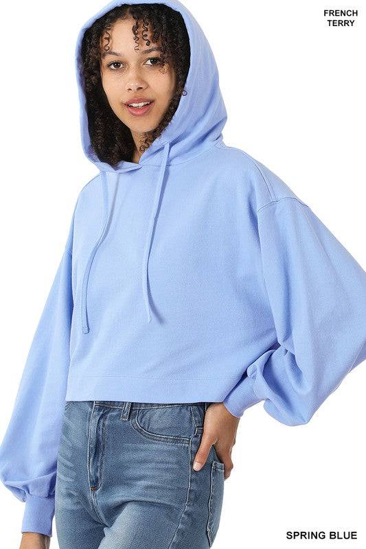 French Terry Drop Shoulder Cropped Hoodie ZENANA