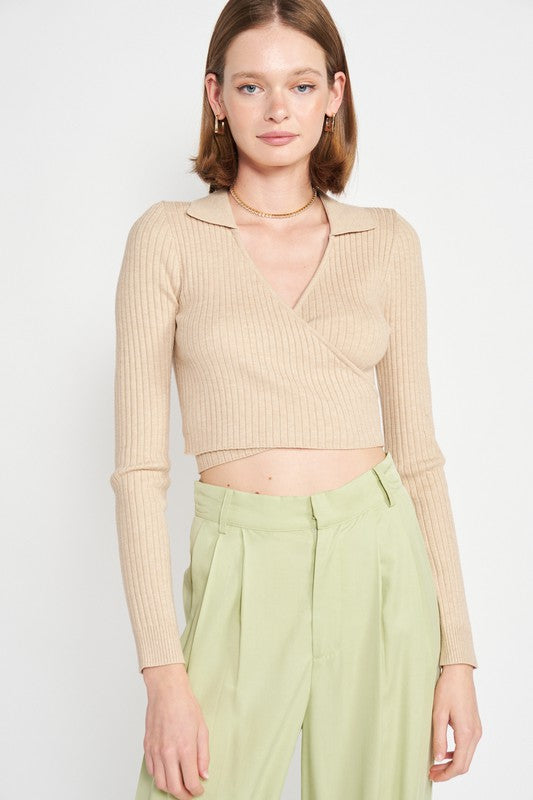 LONG SLEEVE WRAPPED CROP TOP