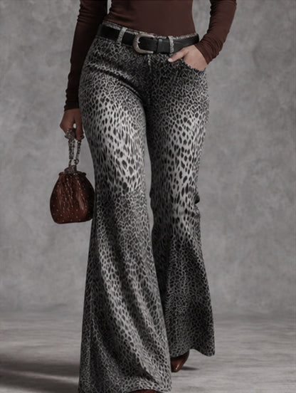 Women's Retro Leopard-Print High-Waisted Flare Pants