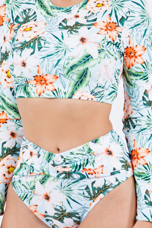 TWO PIECE FLORAL PRINTS LONG SELEEVES Mermaid Swimwear