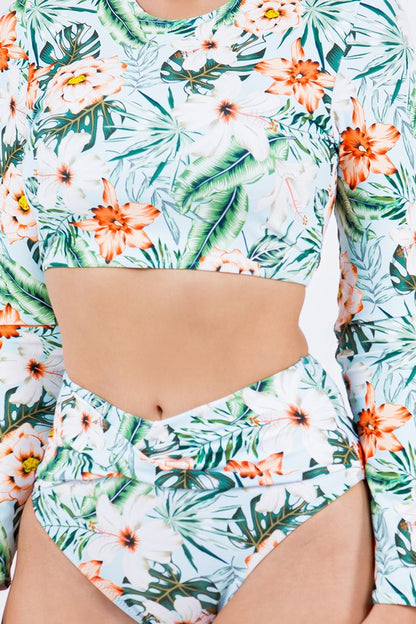 TWO PIECE FLORAL PRINTS LONG SELEEVES Mermaid Swimwear