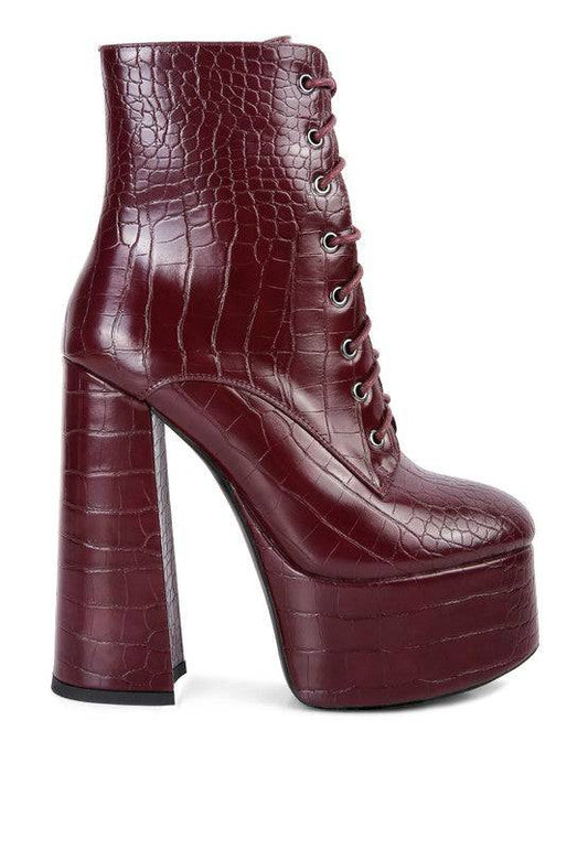 Magdalene Croc High Block Heeled Boot Rag Company