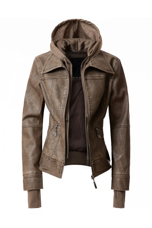 Women's Hood PU Leather Jacket - Eye Candy Sensation