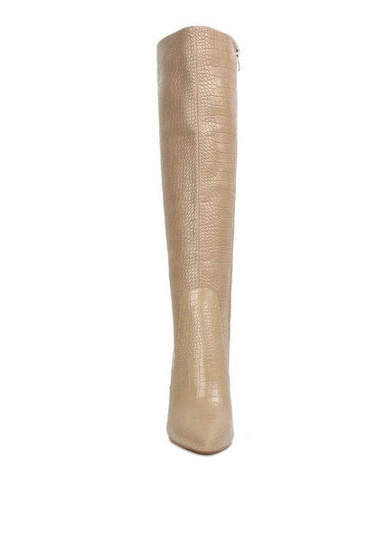 Indulgent High Heeled Croc Calf Boots Rag Company