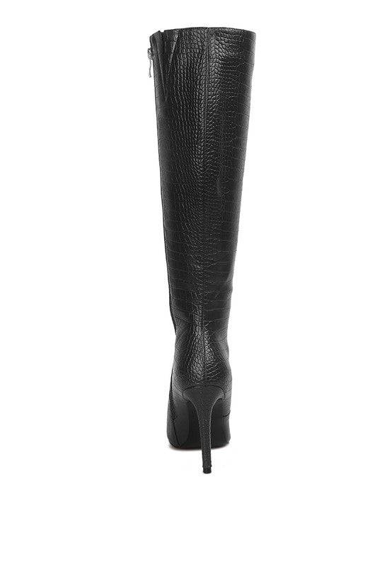 Indulgent High Heeled Croc Calf Boots Rag Company