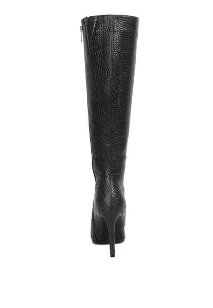 Indulgent High Heeled Croc Calf Boots Rag Company