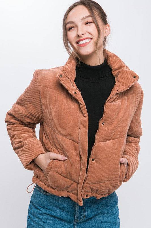 Corduroy Puffer Jacket with Toggle Detail Love Tree