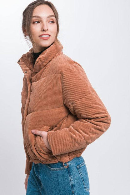 Corduroy Puffer Jacket with Toggle Detail Love Tree