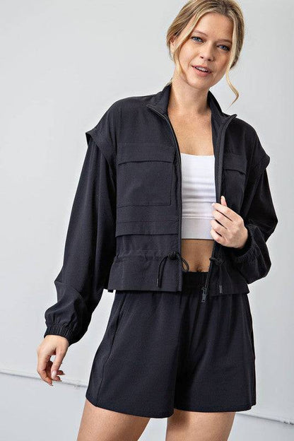Crinkle Woven Cropped Jacket Rae Mode