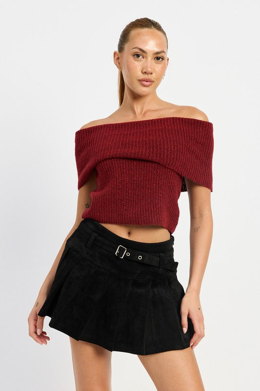 PLEATED SUEDE SKORT WITH BELT - Eye Candy Sensation