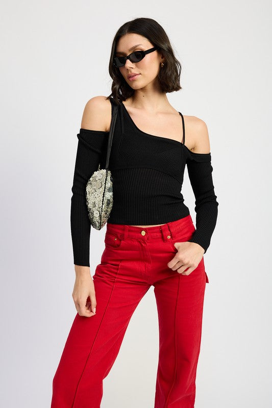 ONE SHOULDER LONG SLEEVE TOP - Eye Candy Sensation