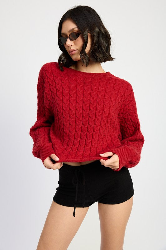 CABLE KNIT CROPPED SWEATER - Eye Candy Sensation