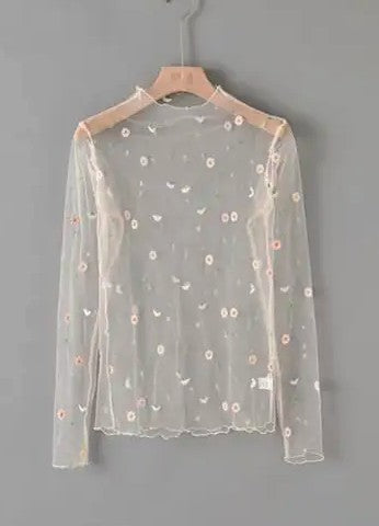 Mesh flower pattern long sleeve top - Eye Candy Sensation Apparel & Accessories