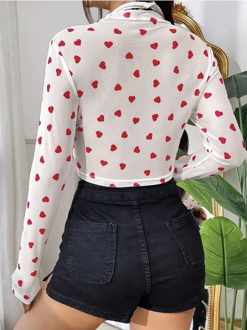 Heart Mesh long sleeve top - Eye Candy Sensation Apparel & Accessories