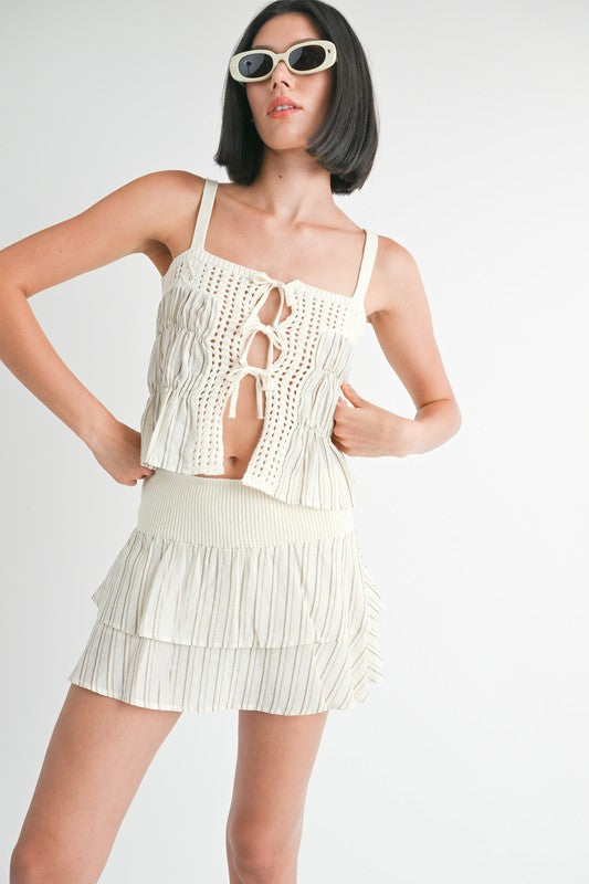 SQUARED NECK MIXED KNIT TOP - Eye Candy Sensation Apparel & Accessories