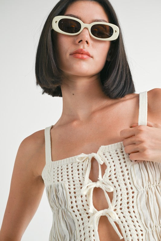 SQUARED NECK MIXED KNIT TOP - Eye Candy Sensation Apparel & Accessories