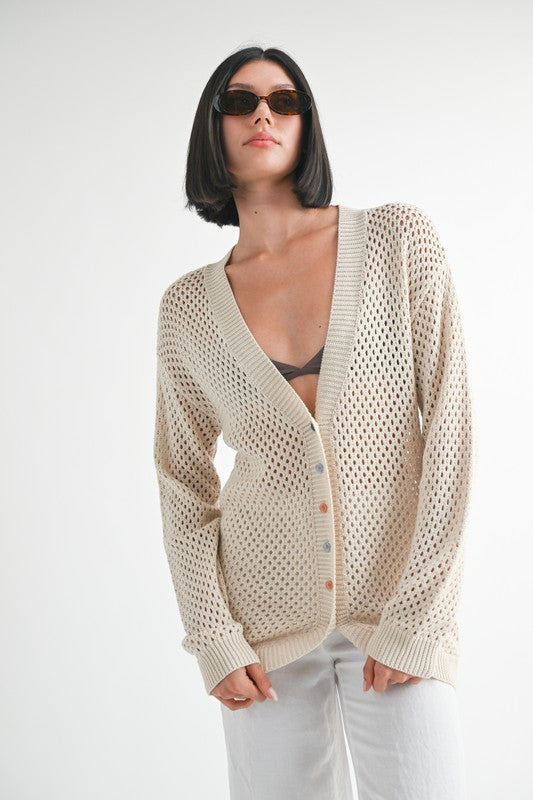 BUTTON UP CROCHET CARDIGAN - Eye Candy Sensation Apparel & Accessories