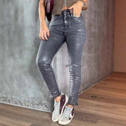 Women's Gold- And Silver-Stamping Stretch Skinny Jeans
