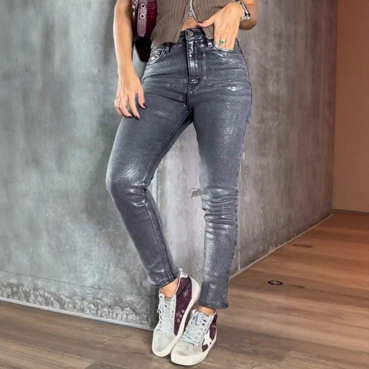 Women's Gold- And Silver-Stamping Stretch Skinny Jeans