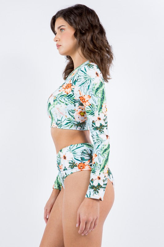 TWO PIECE FLORAL PRINTS LONG SELEEVES Mermaid Swimwear